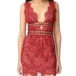 For Love & Lemons Mon Cheri Mini Dress in Red, Size XS